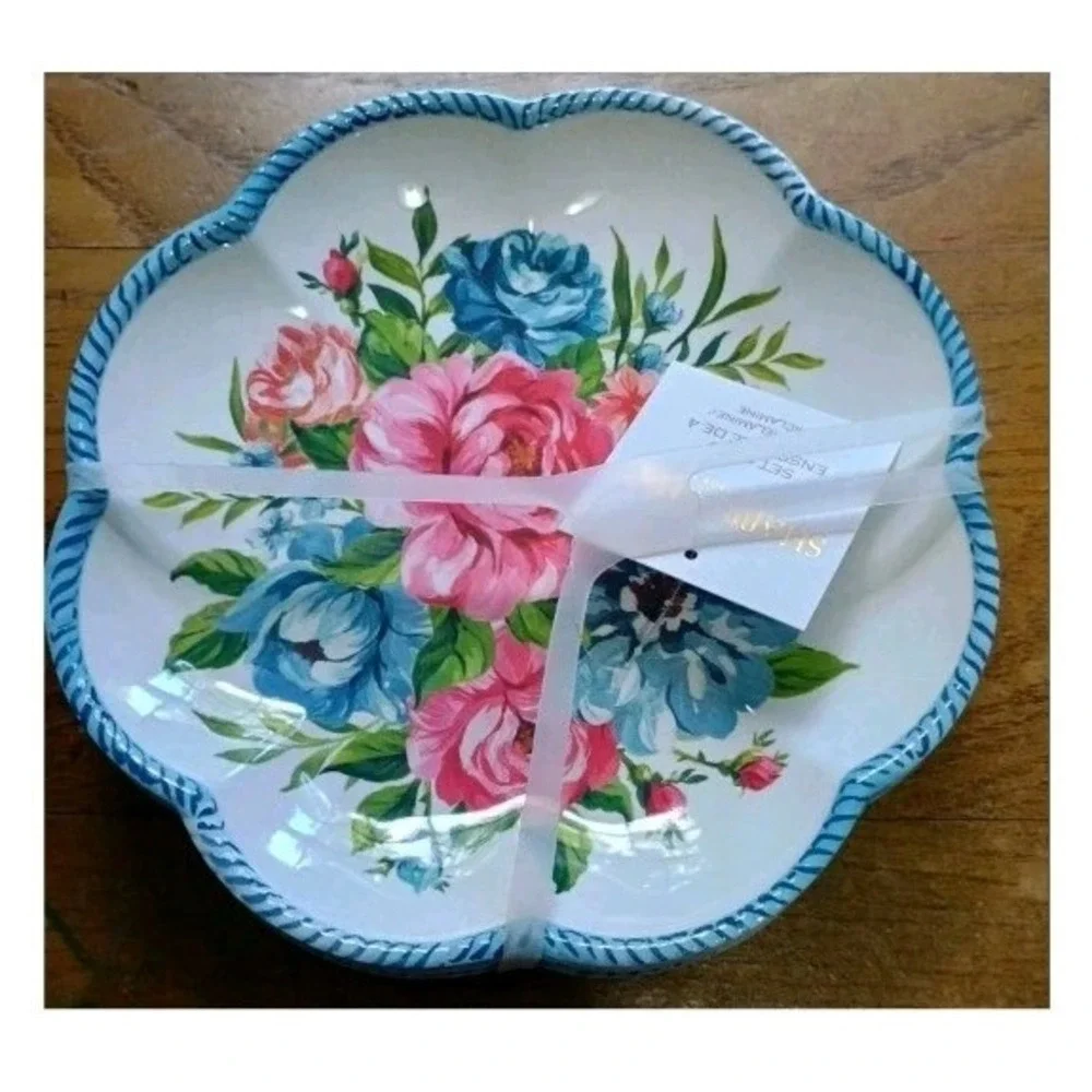 Shabby‎ Chic Salad/Appetizer Floral Scalloped Melamine Plates - Set Of 4